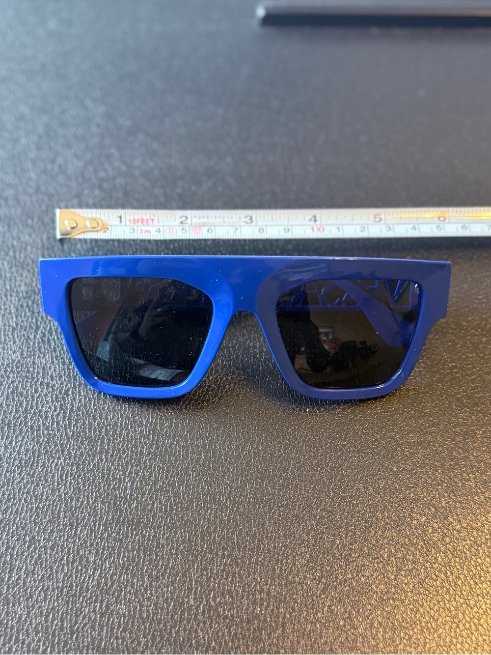 Authentic Versace Thick Frame Blue Sunglasses Cut-Out Lettering
